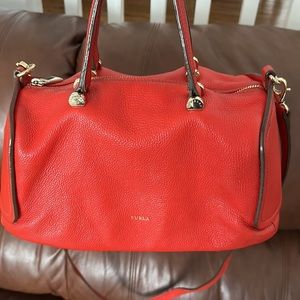 FURLA BOWLING HANDBAG IN RED ORANGE LEATHER! STUNNING!! LIKE NEW!